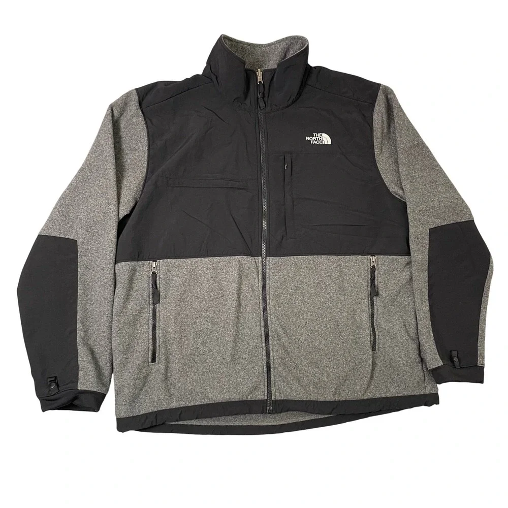 The North Face Denali Jacket Mens XXL Gray Black Colorblock Zip Up Outdoor